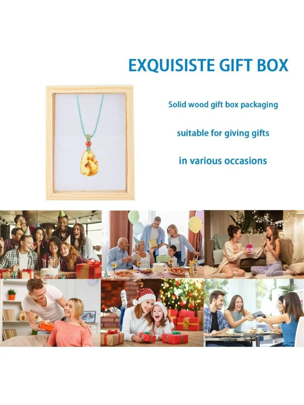 Cognac Baltic Amber Teardrop Pendant Necklace, Polished Stone, Gift Box Included